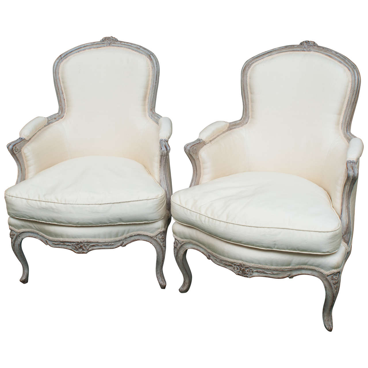 Louis XV Style Painted Bergeres with Down Cushions, France, circa 1850