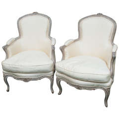 Louis XV Style Painted Bergeres with Down Cushions, France, circa 1850