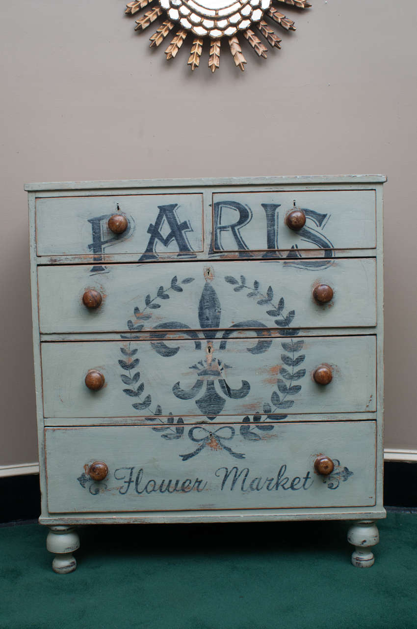Five-Drawer English Chest with Later Paint Decoration, circa 1850