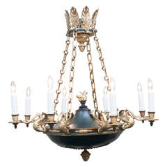 Empire Style Eight-Light Gilt Brass and Tole Chandelier, France, circa 1890