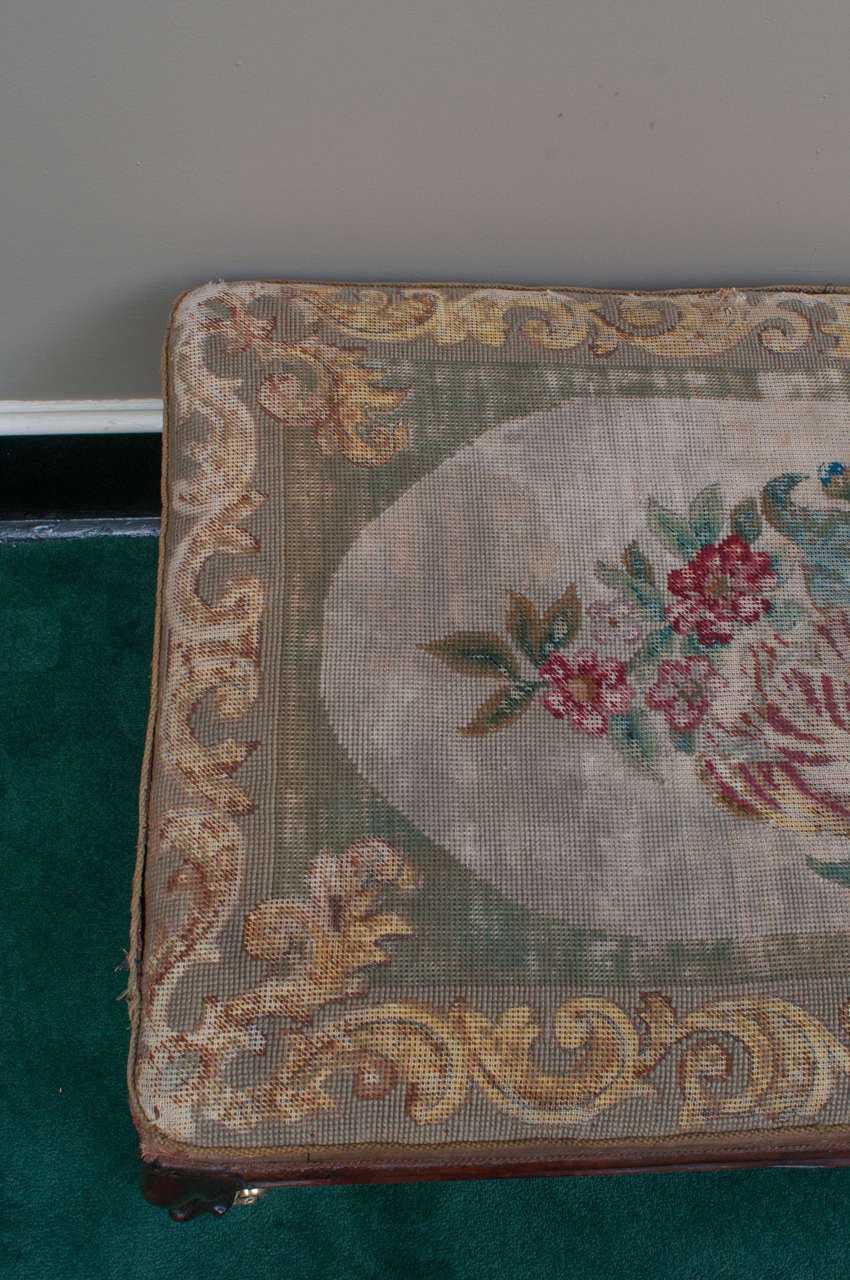 Mid-19th Century Mahogany Bench with Old Needlepoint, England, circa 1840 In Excellent Condition In Alexandria, VA