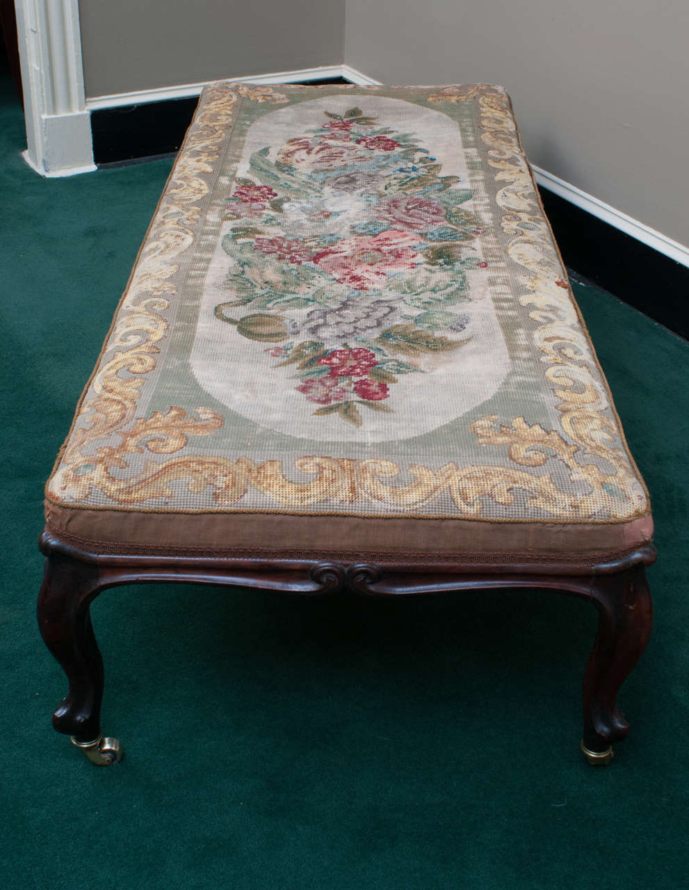 Mid-19th Century Mahogany Bench with Old Needlepoint, England, circa 1840 1