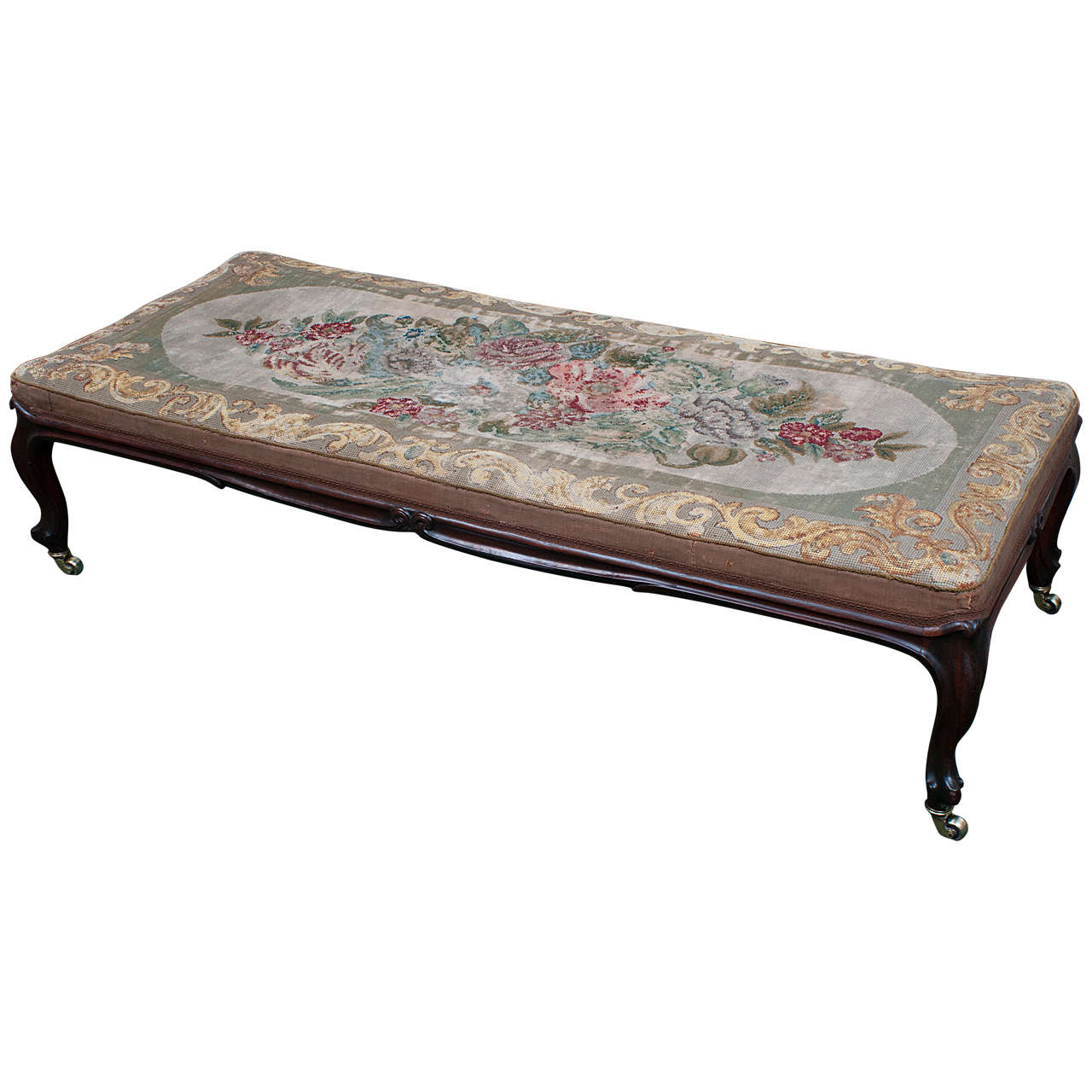 Mid-19th Century Mahogany Bench with Old Needlepoint, England, circa 1840