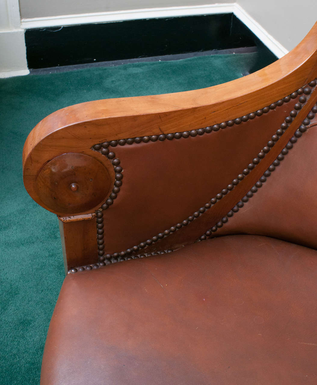 Pair of Charles X Classical Leather Upholstered Club Chairs, France circa 1845 In Excellent Condition In Alexandria, VA