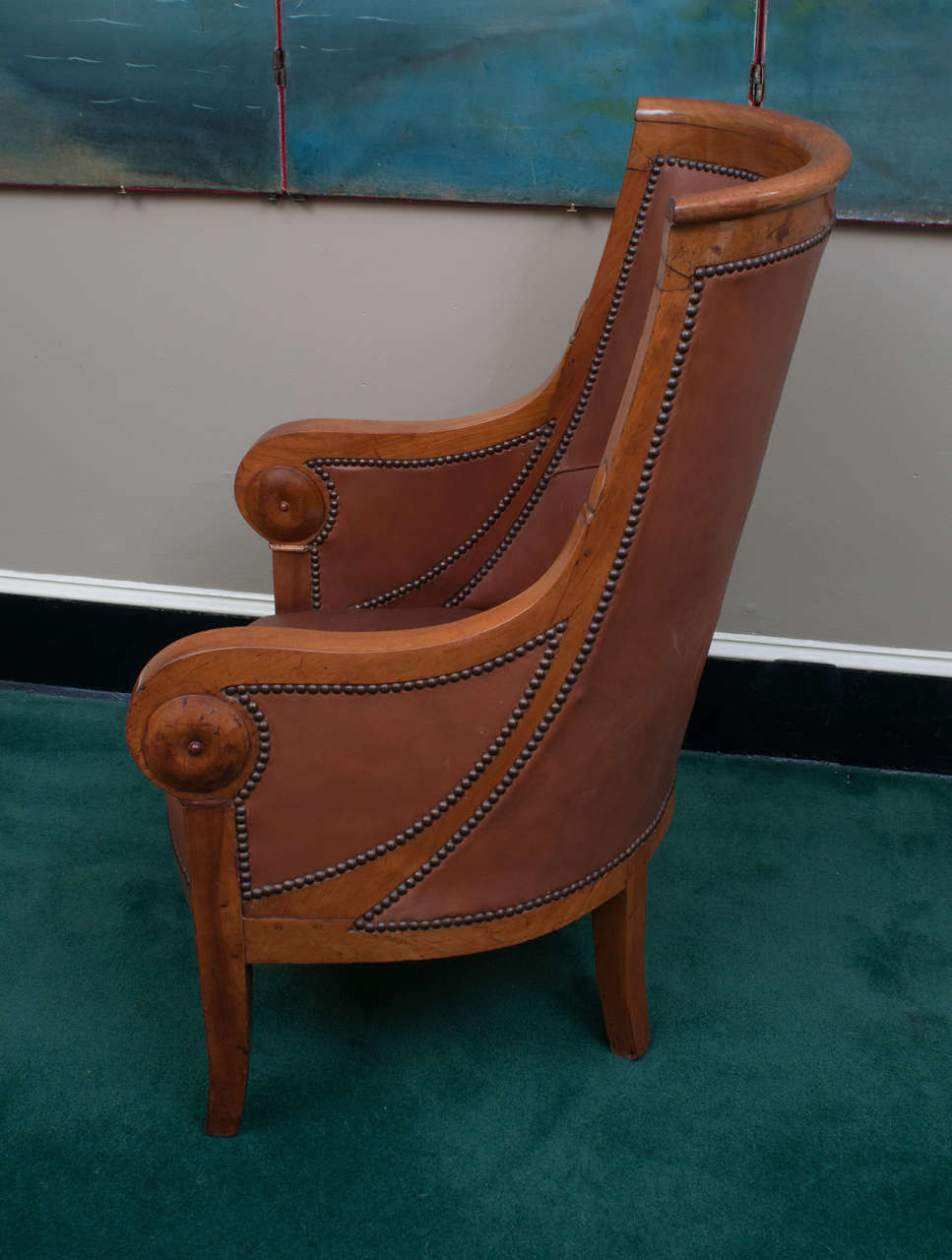 Mid-19th Century Pair of Charles X Classical Leather Upholstered Club Chairs, France circa 1845