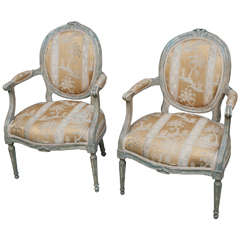 Pair of Louis XVI Fauteuils or Armchairs Stamped "Girard," France, circa 1770 11