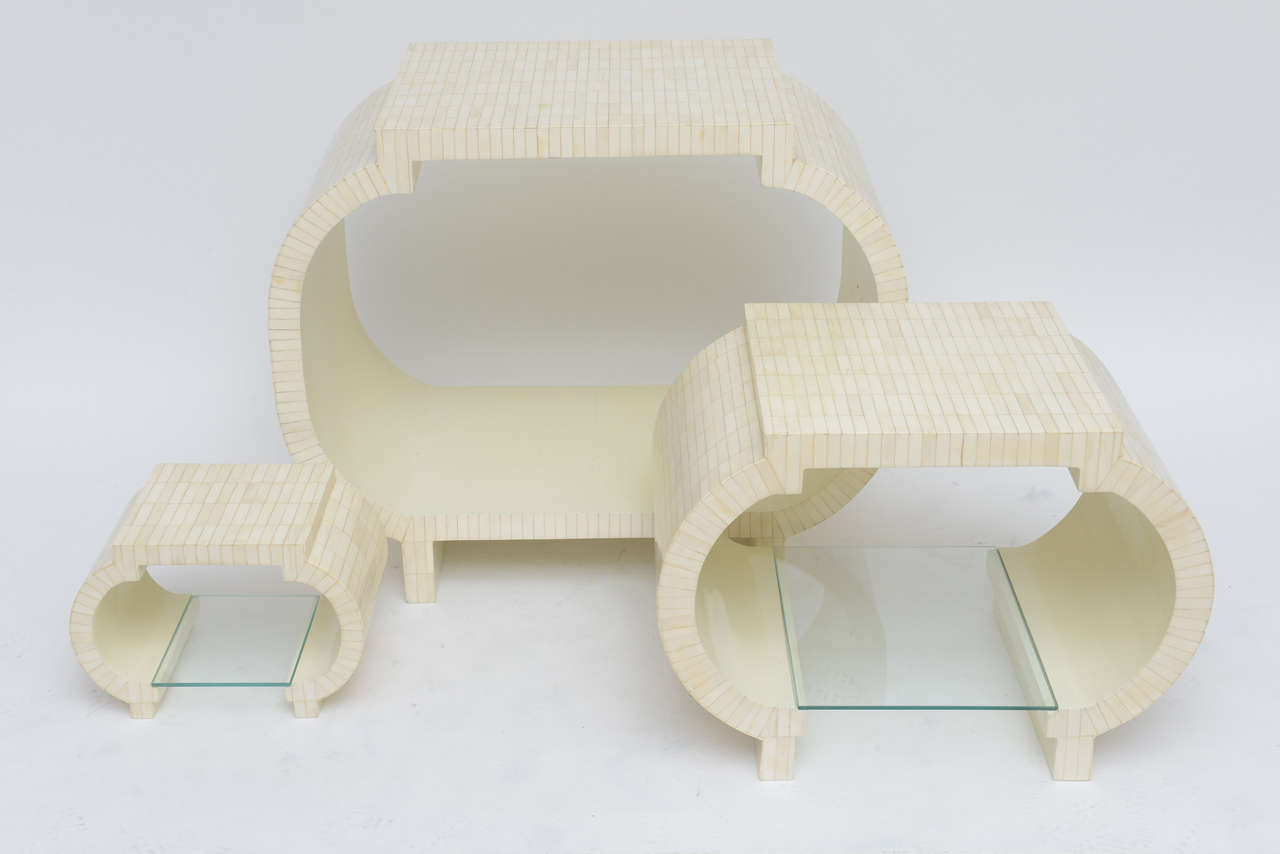 Tessellated Bone Étagère or Nesting Tables by Enrique Garcel For Sale 2
