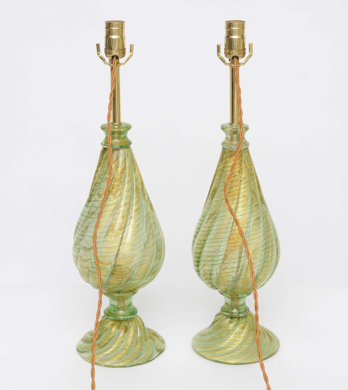 Brass Pair of Barovier e Toso Murano Glass Lamps