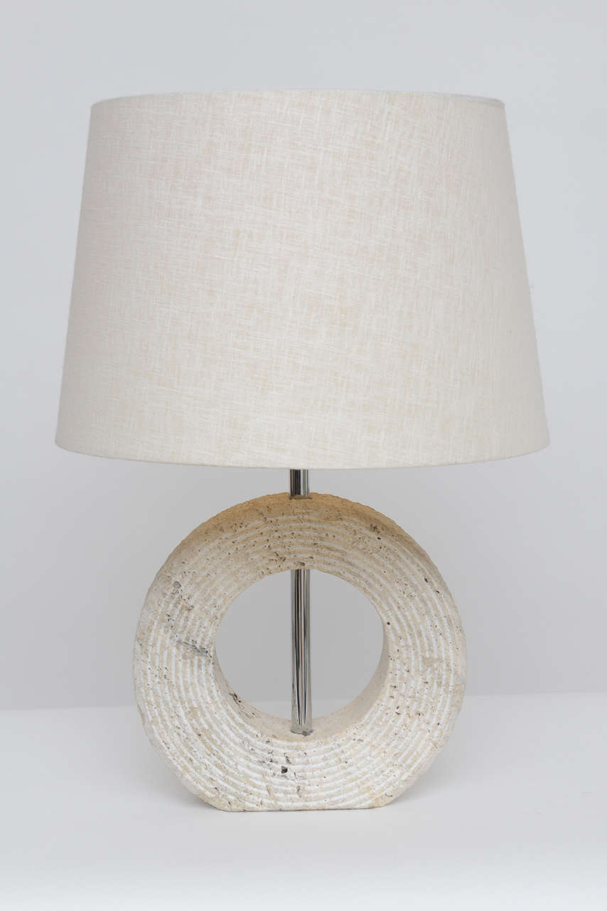 Pair of Italian Modernist Travertine Lamps