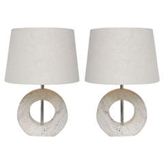 Pair of Italian Modernist Travertine Lamps