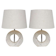 Pair of Italian Modernist Travertine Lamps