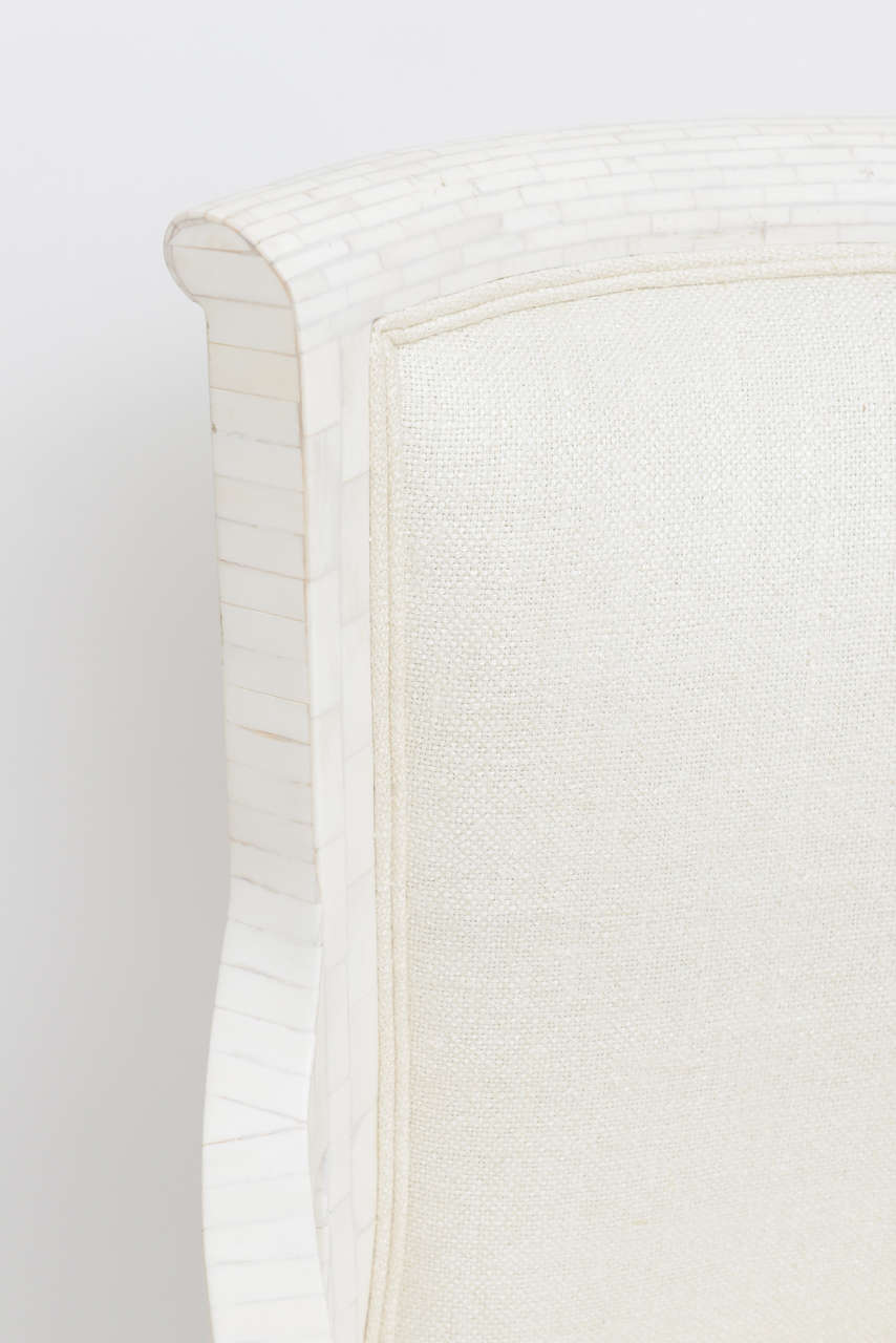 Colombian Fully Restored Tessellated Bone Armchairs with Silk Upholstery