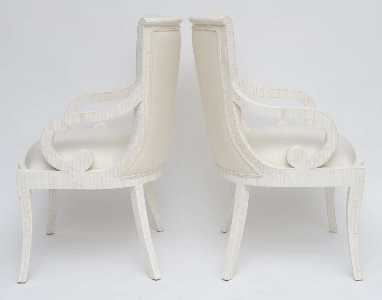 Fully Restored Tessellated Bone Armchairs with Silk Upholstery  1