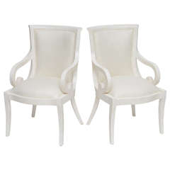 Pair of Tessellated Bone Armchairs with Silk Upholstery 5
