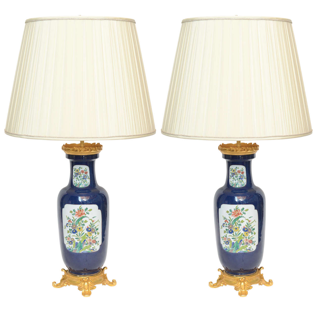 Pair of 19th Century Chinese Cobalt Blue Porcelain Lamps For Sale