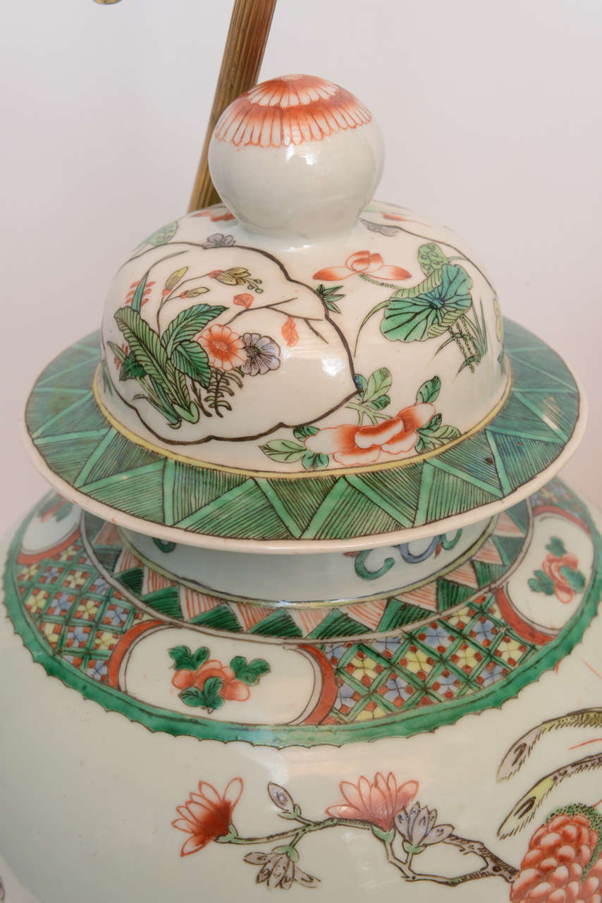 Pair of 19th Century Chinese Ginger Jar Lamps, with Painted Birds and Flowers For Sale 3