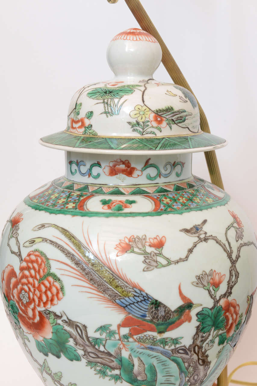 Pair of 19th Century Chinese Ginger Jar Lamps, with Painted Birds and Flowers For Sale 6