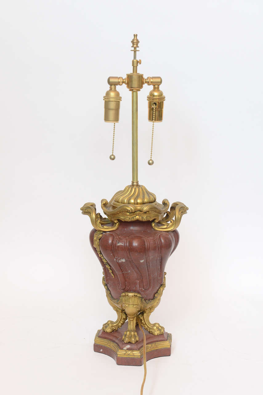 Pair of French Spiral Cut Rouge Marble with Bronze-Mounted Lamps, circa 1880 For Sale 5