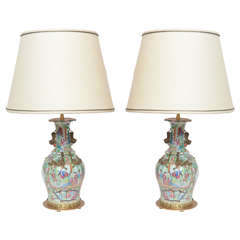 Pair of 19th Century Chinese Porcelain Rose Medallion Lamps