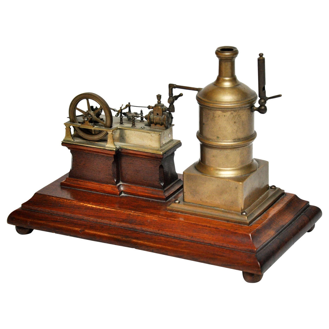 Brass Stationary Steam Engine on Walnut Base, France, 1870 For Sale