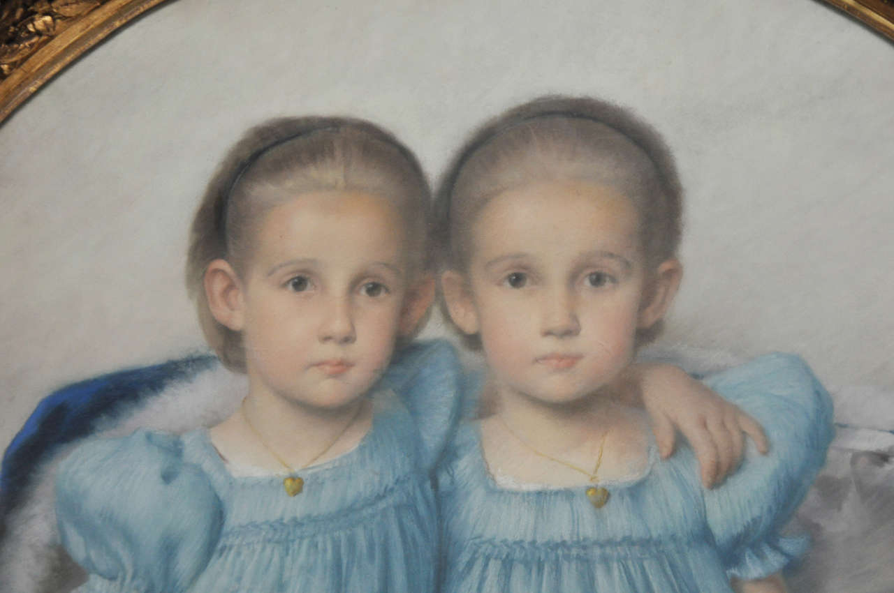 Austrian Pastel Portrait of Twins, Vienna, circa 1894