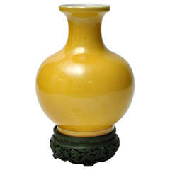 Antique 19th Chinese Yellow Pot on Green Stained Ivory Stand