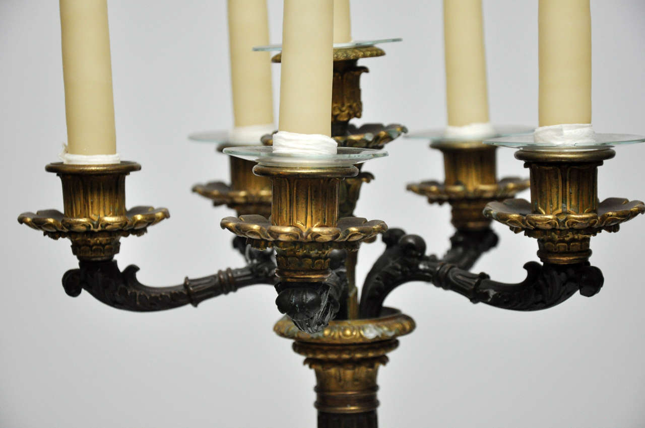 19th Century Pair French Louis Phillip Six-Light Candelabra, circa 1840 For Sale