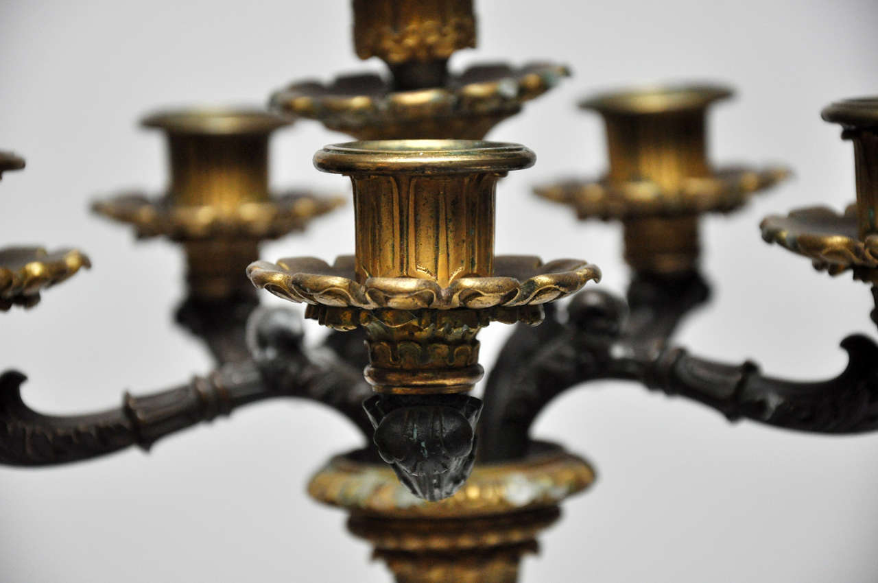 Pair French Louis Phillip Six-Light Candelabra, circa 1840 For Sale 1