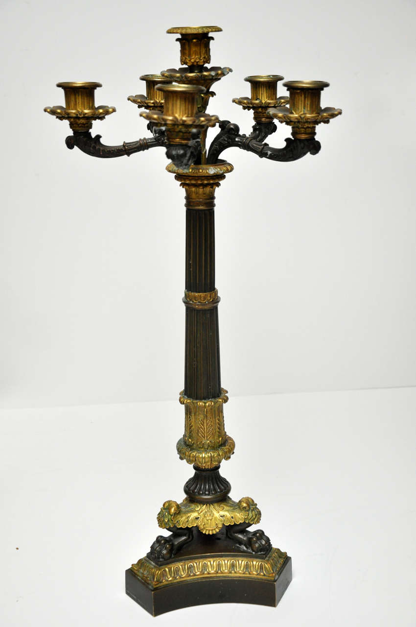 Pair French Louis Phillip Six-Light Candelabra, circa 1840 For Sale 2