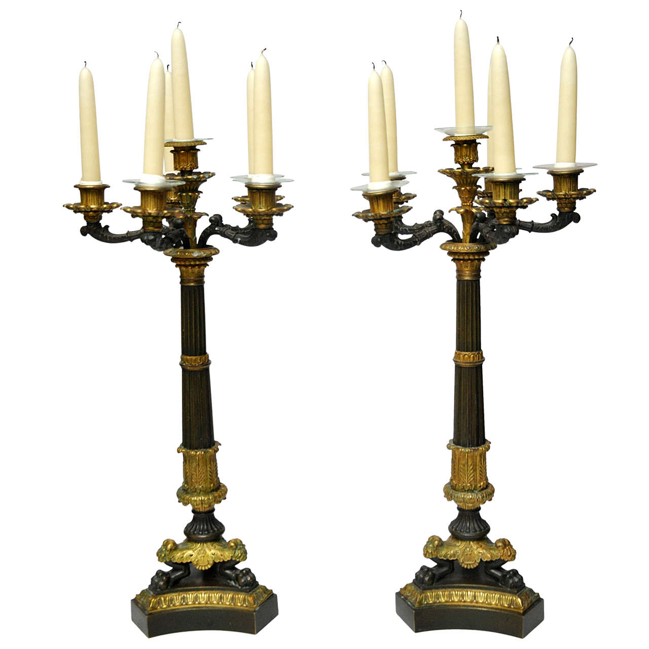 Pair French Louis Phillip Six-Light Candelabra, circa 1840 For Sale