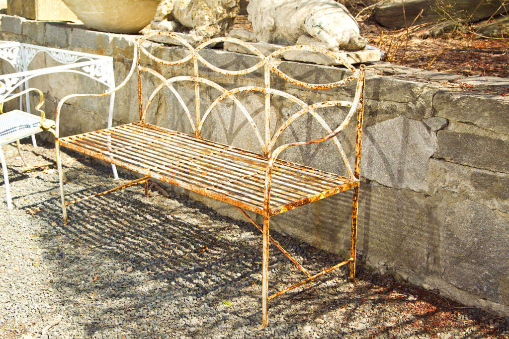 20th Century Regency Style Wrought Iron Garden Bench