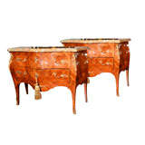 pr of 19th c Louis XV kingwood and marquetry commodes