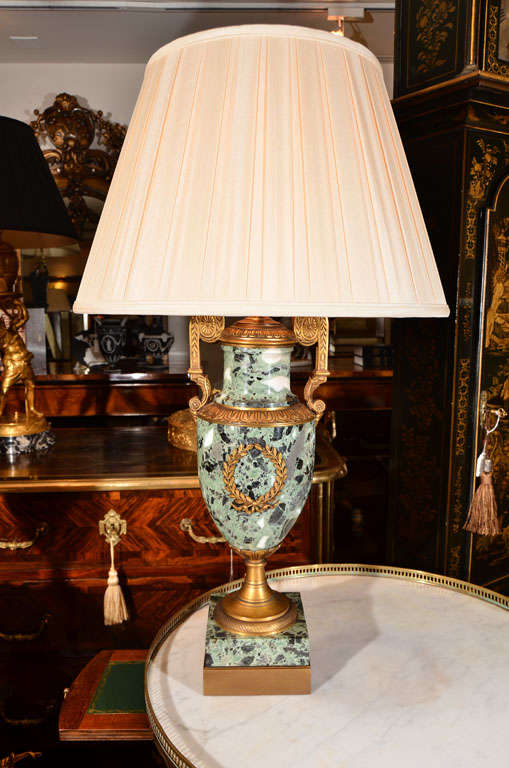 French 19th c Empire marble and bronze dore urn lamps