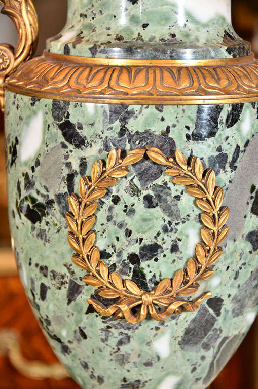 19th c Empire marble and bronze dore urn lamps In Excellent Condition In Dallas, TX
