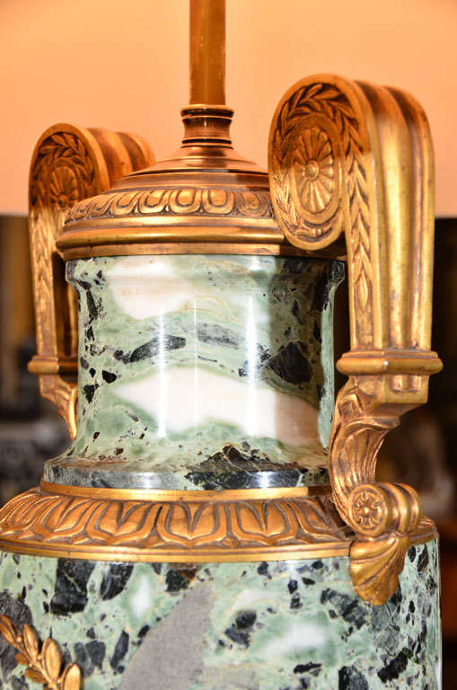 19th Century 19th c Empire marble and bronze dore urn lamps