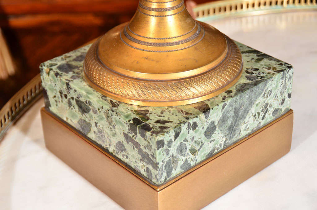Marble 19th c Empire marble and bronze dore urn lamps