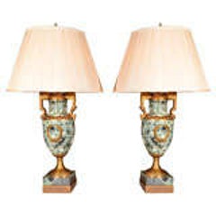 19th c Empire marble and bronze dore urn lamps 10