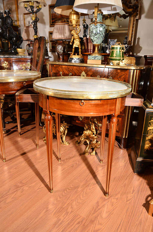 French 19th c Louis XVI matched pr of Bouilette tables