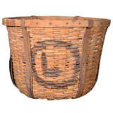 Old Wooden Reed  Gathering Basket with Circle 'L'