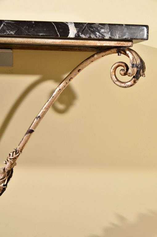French Art Deco White Gold Gilded Iron Console with Marble Top For Sale 1