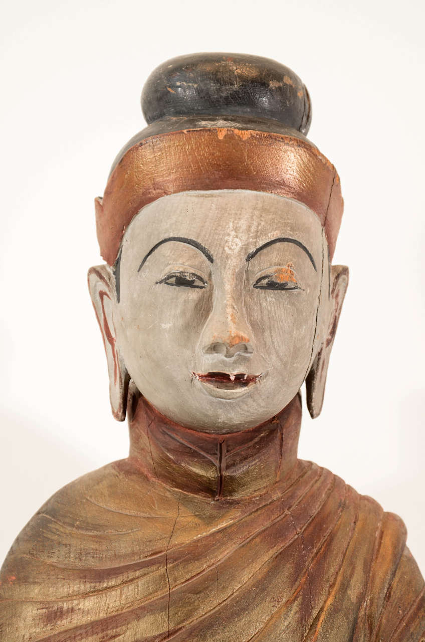 Teak Burmese Standing Buddha, circa 1920 For Sale