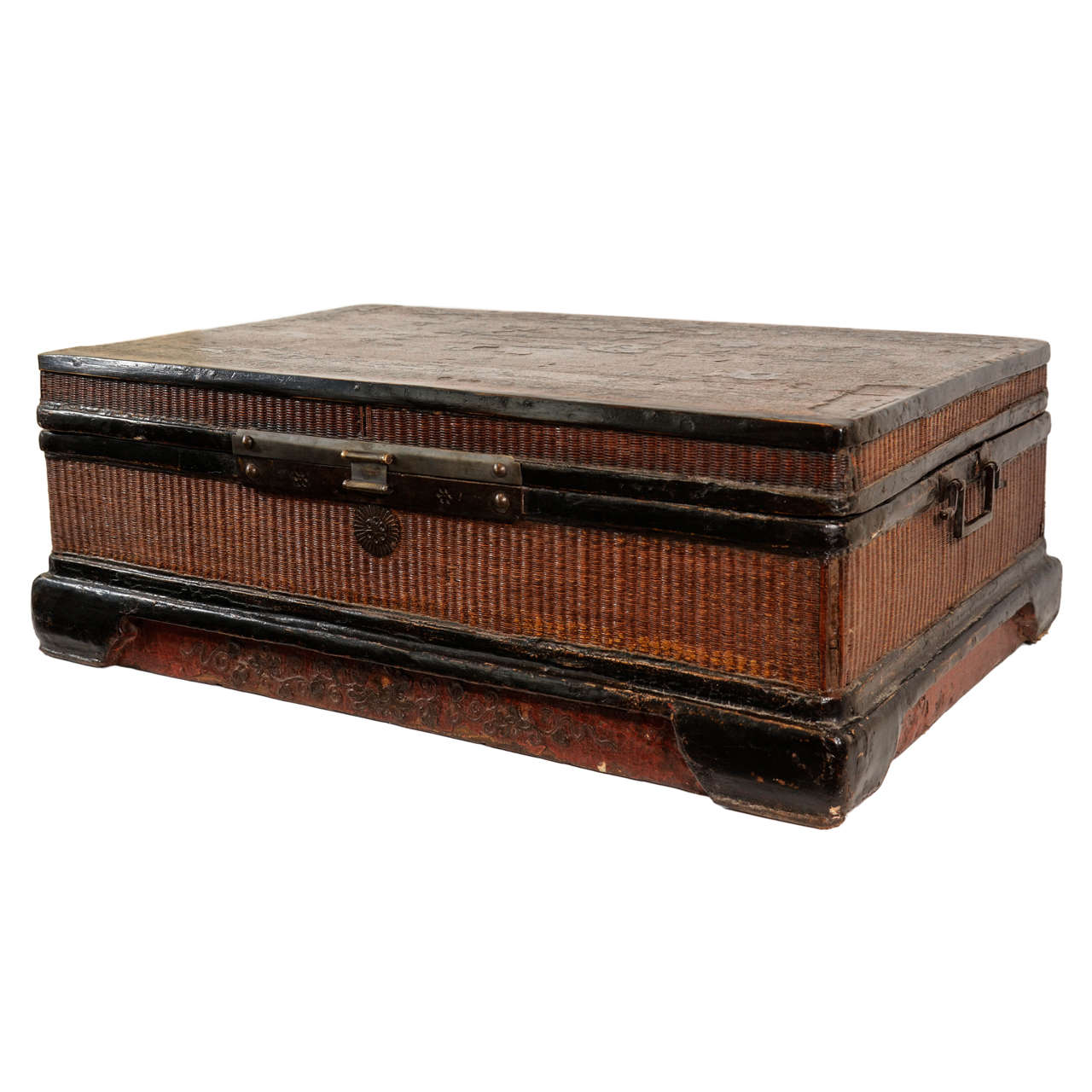 19th Century Red and Black Chinese Woven Trunk at 1stDibs