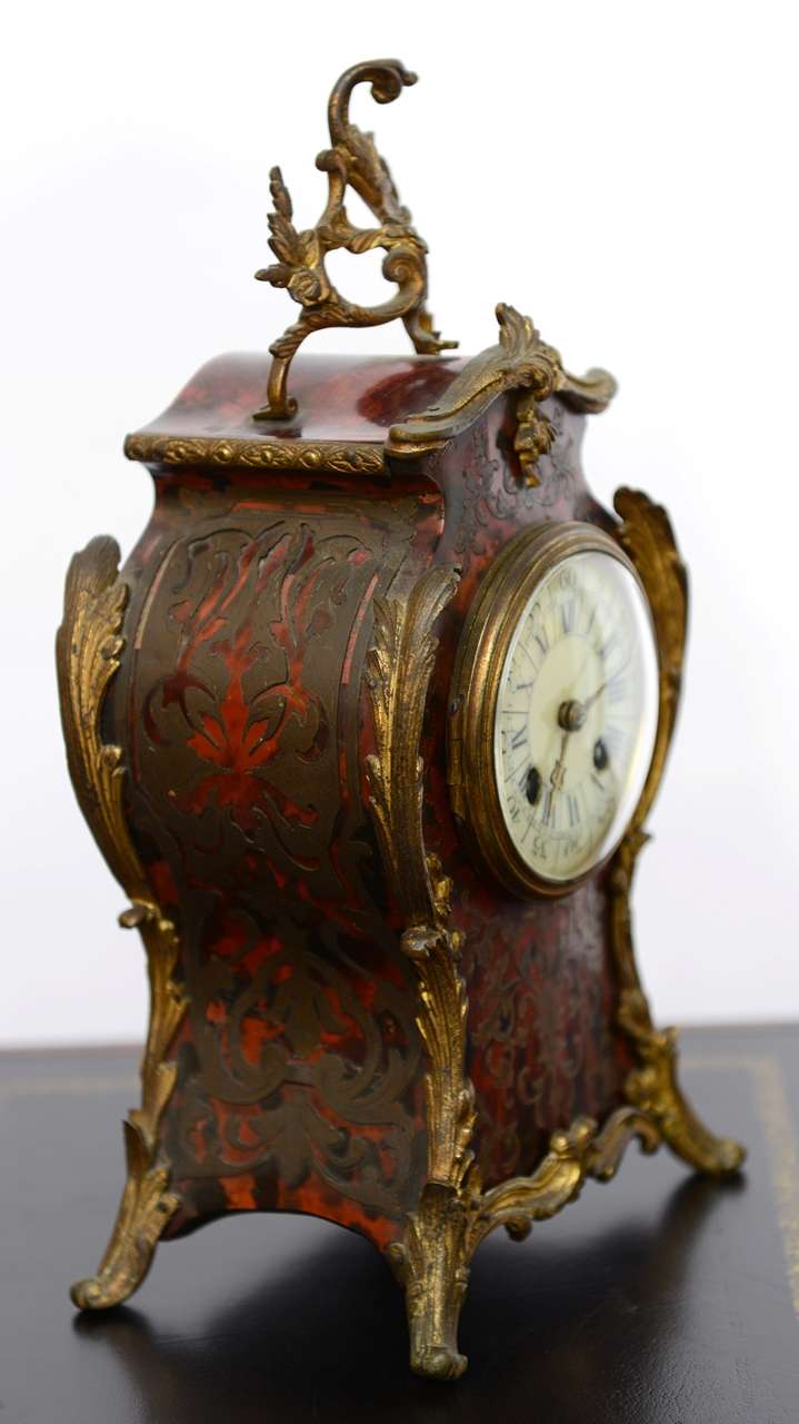 19th Century 19th C Boule Style Bronze Ormolu & Tortoise Shell Mantel Clock