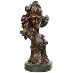 "salome" Art Nouveau Bronze Bust Signed Foretay
