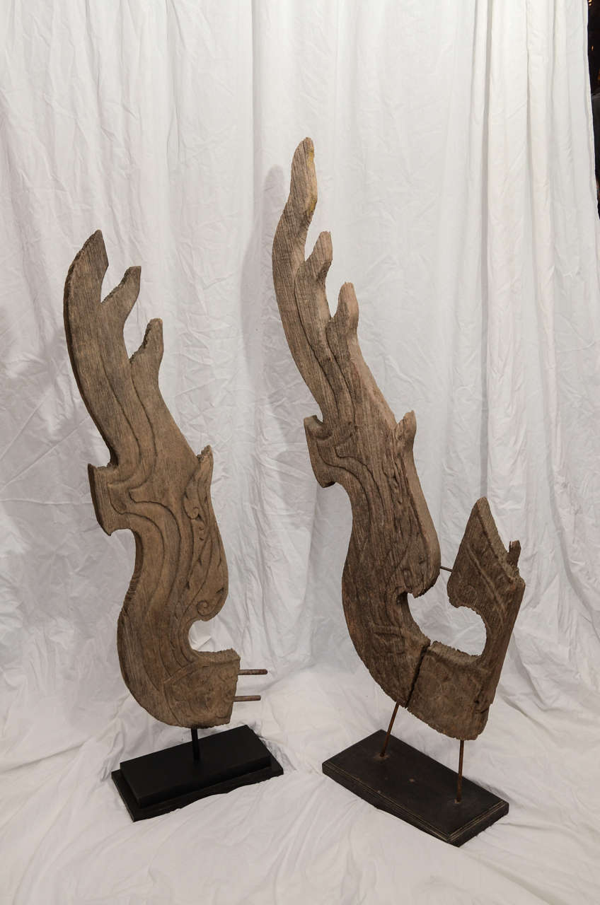 Early-mid 19th century carved thai architectural element-chow fah (two available, priced and sold separately.)
