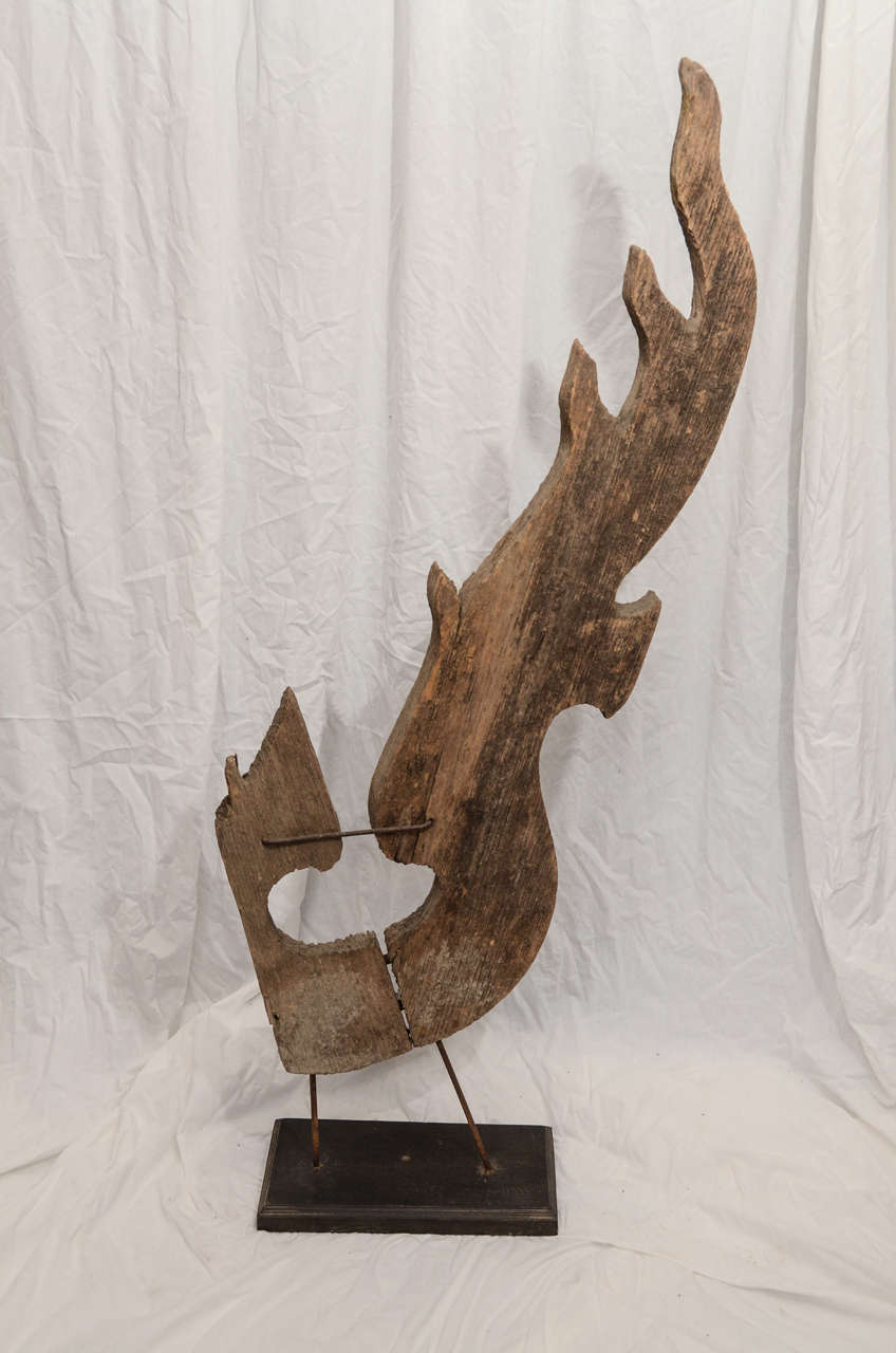 Wood 19th Century Mounted Architectural Thai Temple Carvings-Chow Fah For Sale