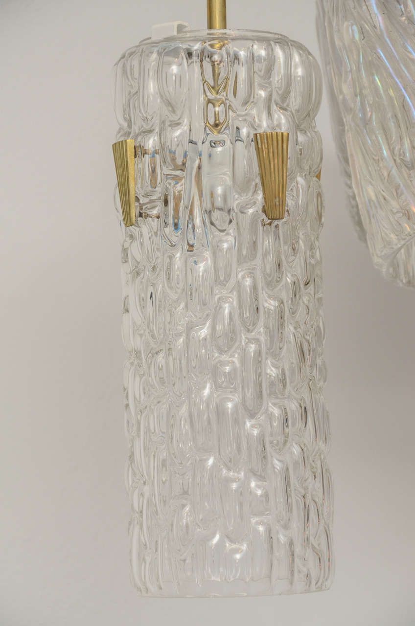Mid-Century Modern Textured Glass and Brass Pendant by Kalmar