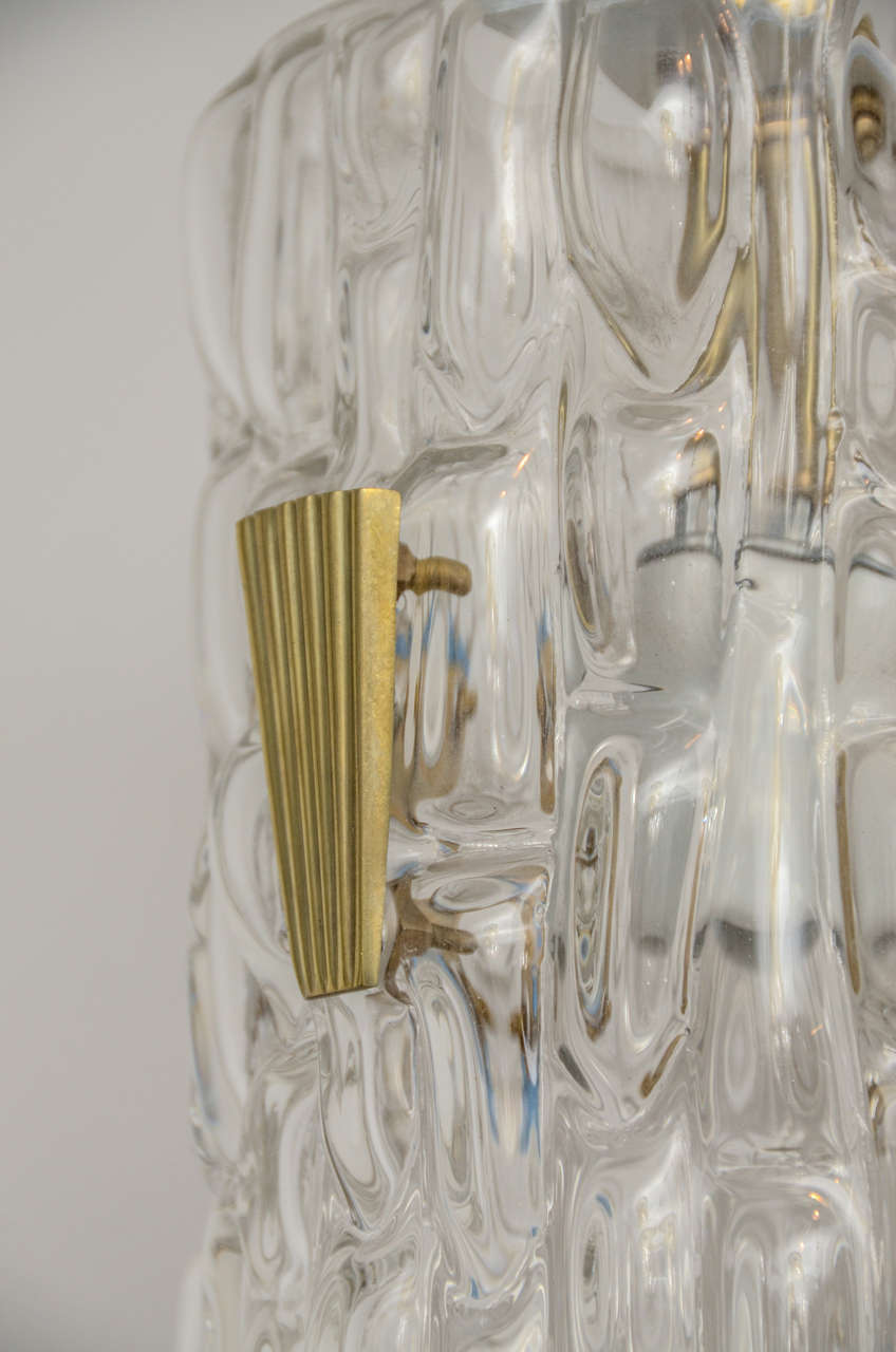 Austrian Textured Glass and Brass Pendant by Kalmar