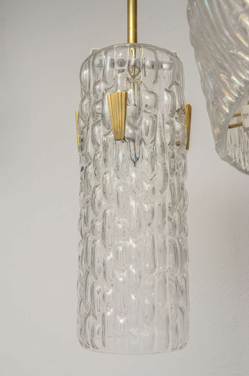 Textured Glass and Brass Pendant by Kalmar In Excellent Condition In Bridgehampton, NY