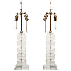 Pair of Frosted and Clear Lucite Lamps